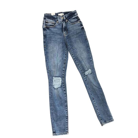 Good American Jeans 2 Blue Good Leg Skinny Cropped Distressed GLDV504T Indigo439 - Picture 1 of 7